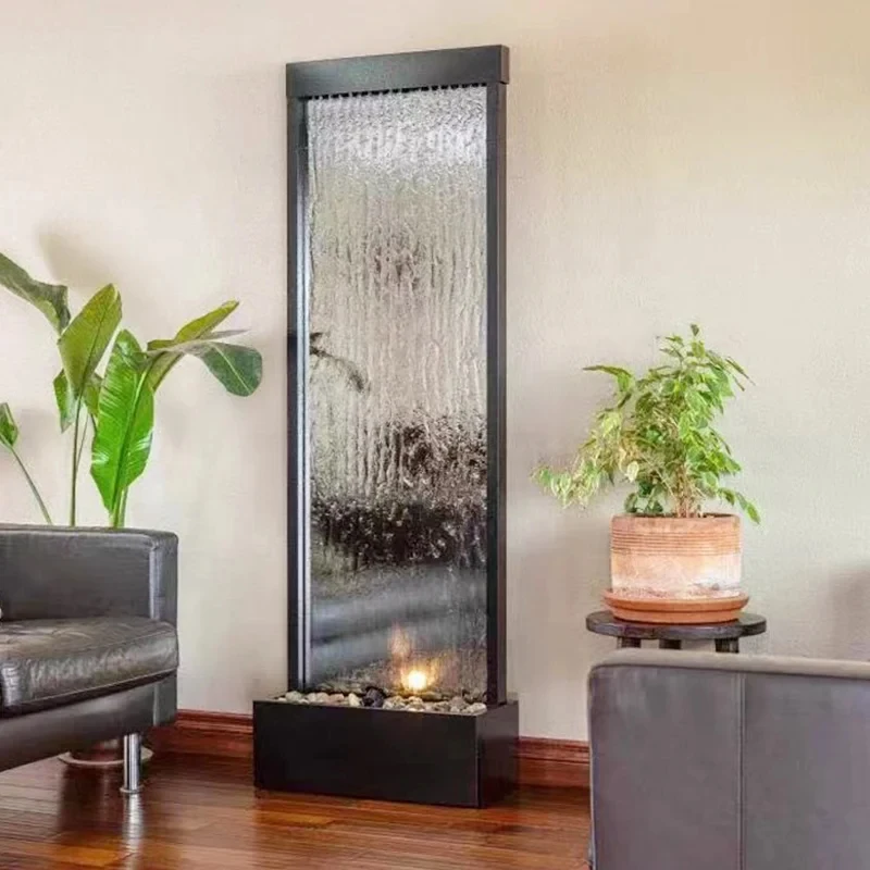 custom.Customized Wall Fountain Indoor Waterfall Led Waterfall Screen Hot Sale Tempered Glass Wall Waterfall