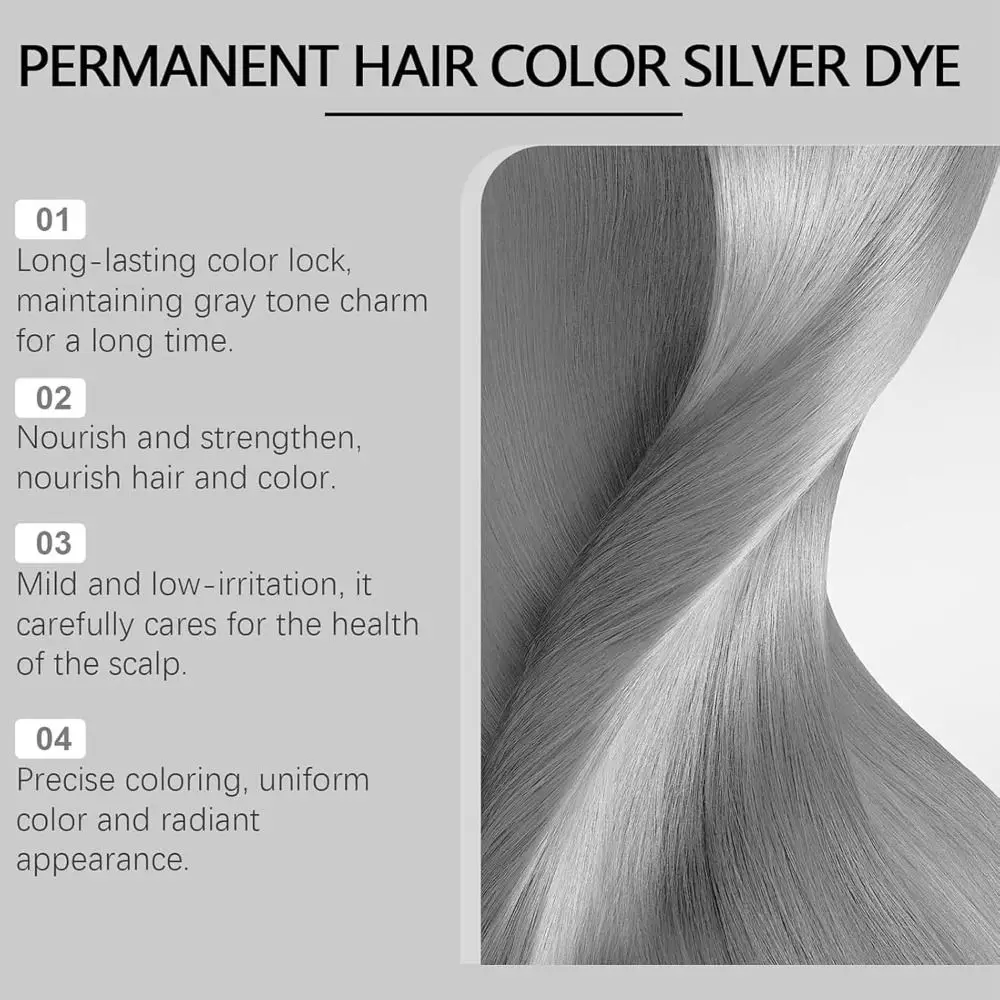 2-in-1 Silver Hair Dye Natural Essence Extract Plant Extract Silver Metallic Hair Dye Silver Non-damage Natural Hair Dye Cream