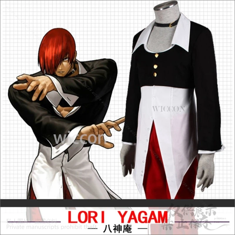 Gioco Anime King Of Fighters Iori Yagami Costume Cosplay Uniforme da battaglia Parrucche per Halloween Festa di Natale Cos Personalizzato