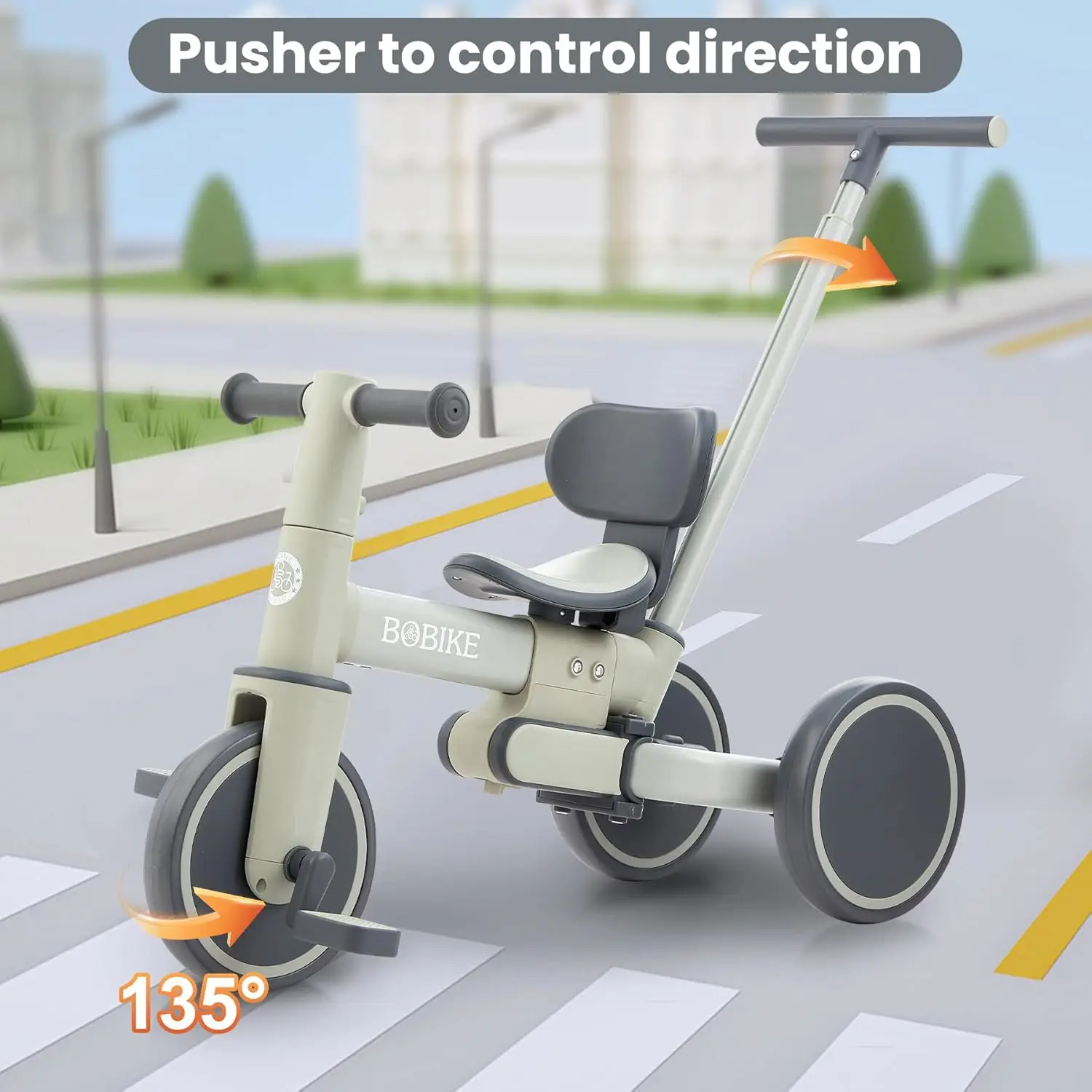 Triciclo 5 in 1 per bambini di 1-3 anni, bici per bambini, triciclo per bambini con maniglia di spinta e schienale, bici senza pedali per bambini con Ea