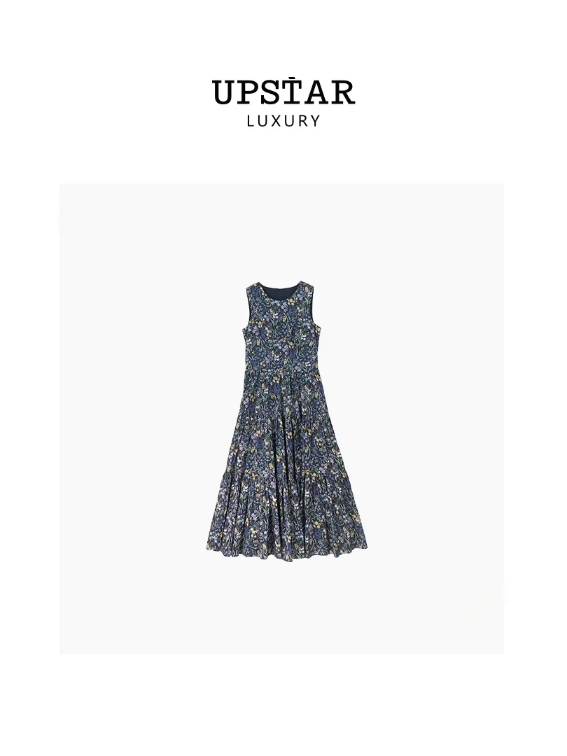 

Linda Sister's High-End A-Line Midi Dress Floral Print Versatile Long Summer New Arrival Elegant Cotton Women's Dress