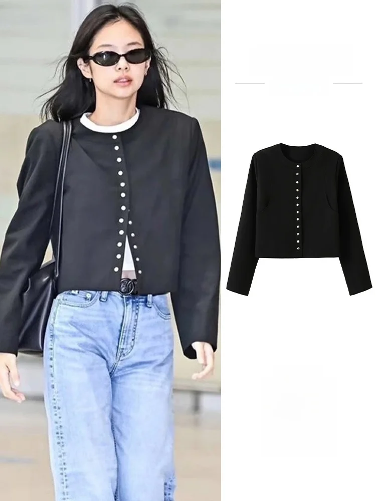 

Jennie Bla ort пальто корейское круглое Ne женское пальто ранней осени модные повседневные прямые трубки однотонного цвета против морщин