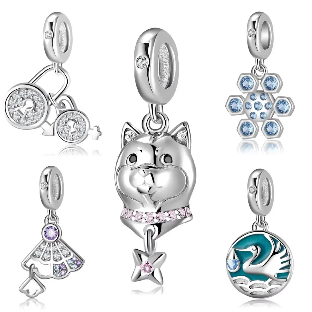 

Cute puppy Silver Plated Logos Cros Purple Zircon Bead Family Pendant Charms for Women Bracelet and Necklace Diy Fine Jewelry