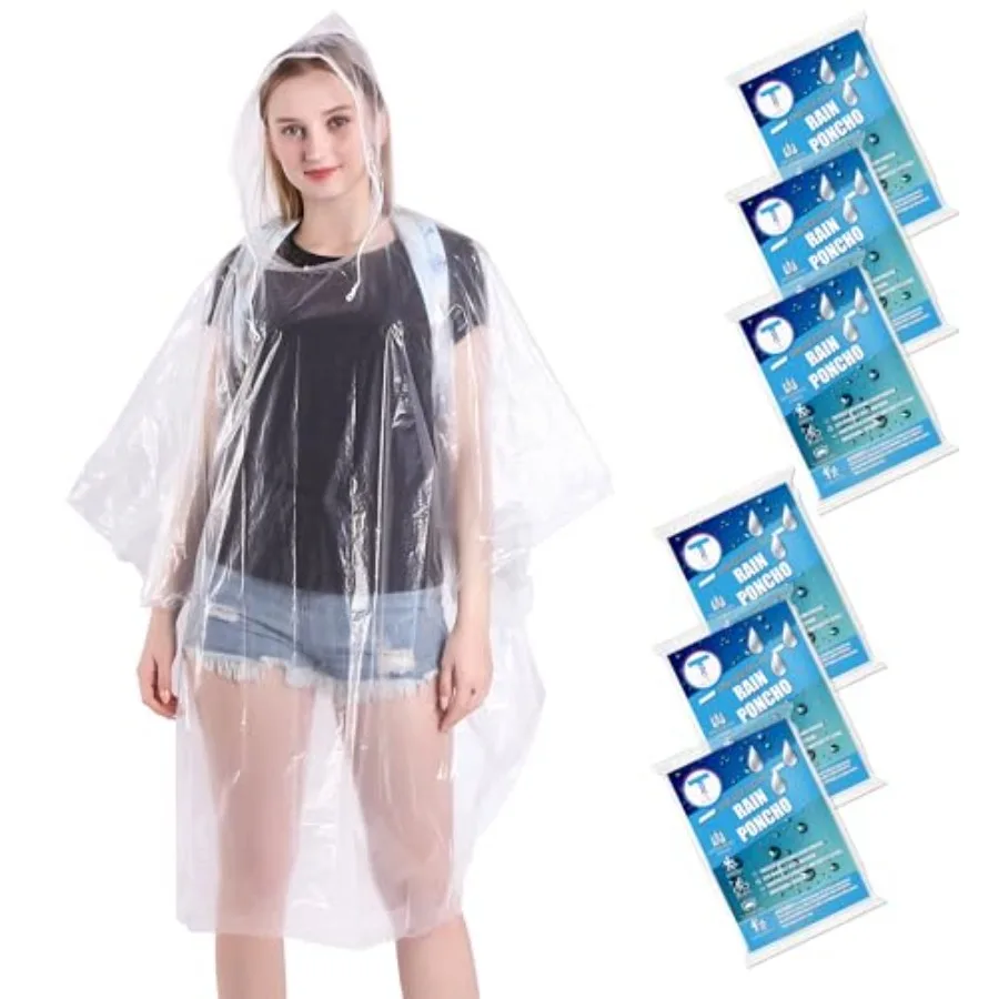 

TUNCHMO Disposable Rain Ponchos 6 Pack for Adults//Family Set-50% Thicker Emergency Ponchos