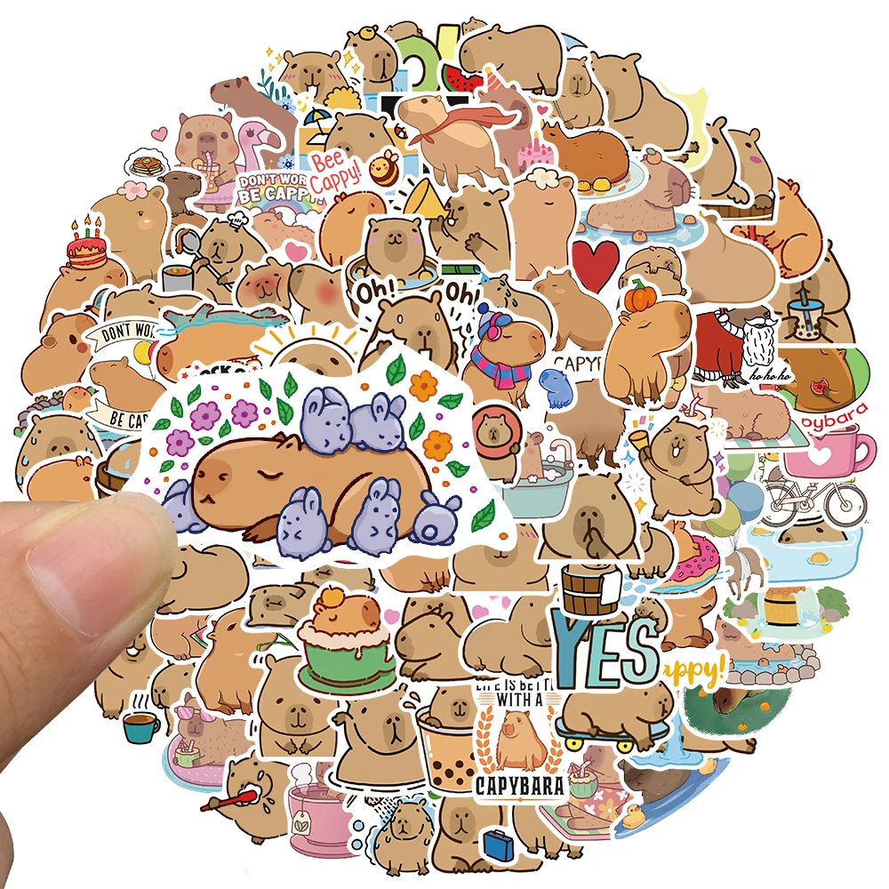 50/100pcs Funny Cute Cartoon Animal Capybara Stickers For Laptop Water Bottle Luggage Skateboard Waterproof Graffiti Decals