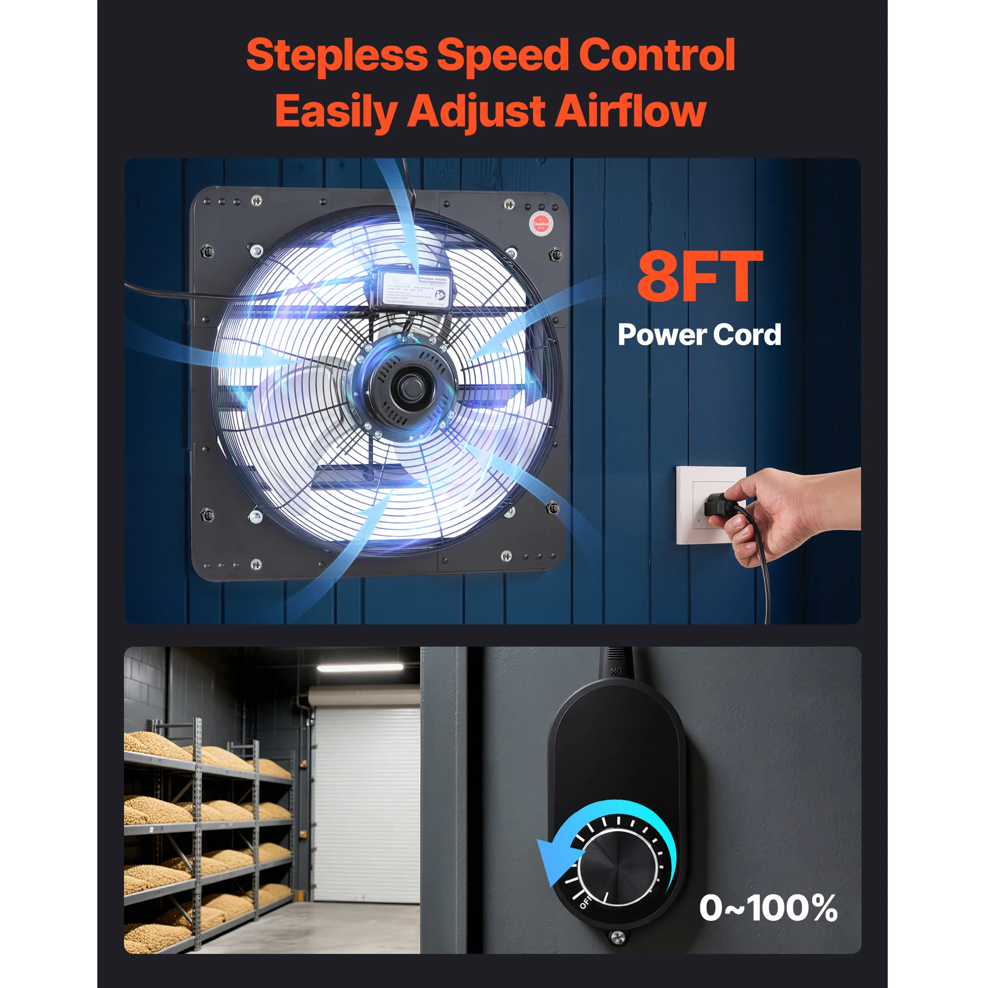 SucceBuy 10/12/14/18 inch Shutter Exhaust Fan Wall Mounted Attic Vent Fan with Variable Speed Controller AC Motor for Greenhouse