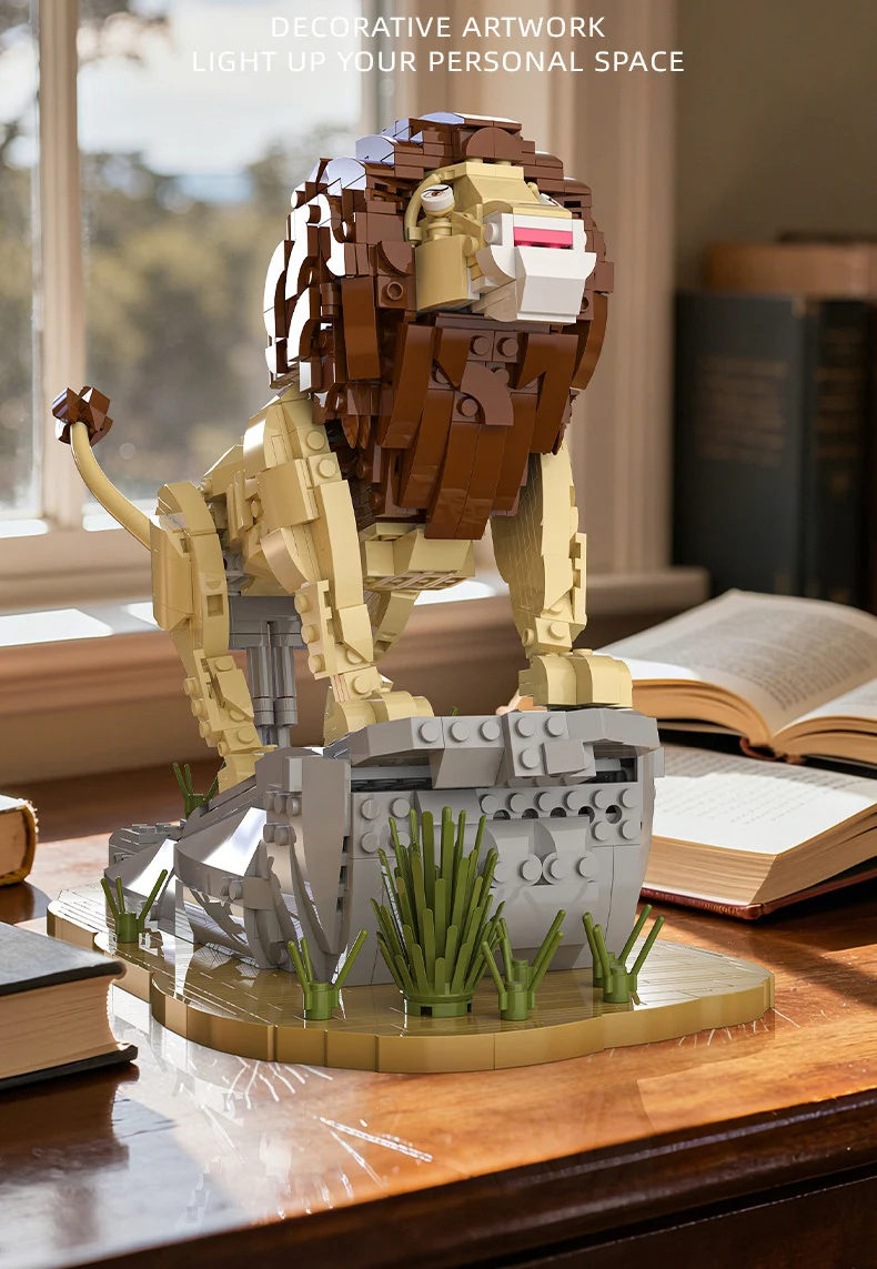 Idea Animals Moc Bausteine Konstruktionsset Löwenkönig Modell Lernspielzeug Bausteine-Sammlung für Kinder Geschenke Heimdekoration – Detail 3