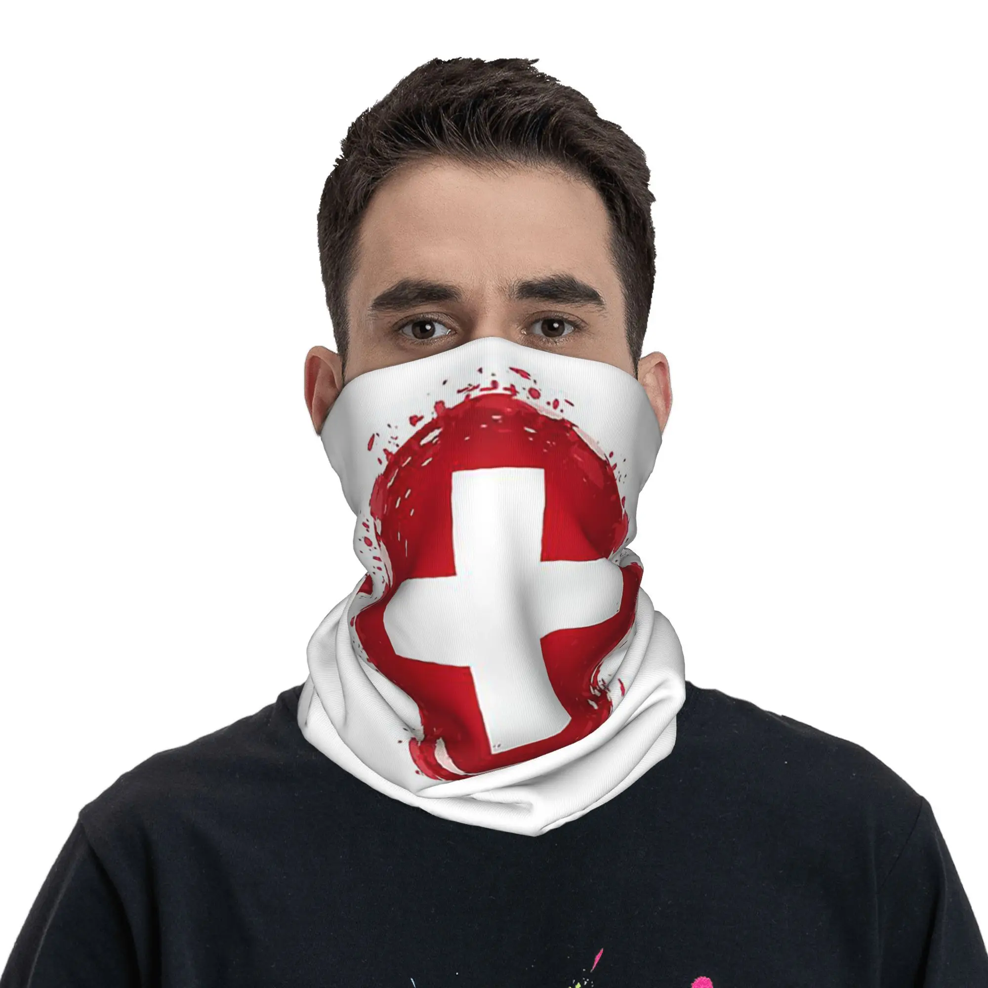 스위스 스위스 국기 두건 넥 게이터 프린트 랩 스카프 남성 여성을위한 다용도 모자 승마 성인 겨울