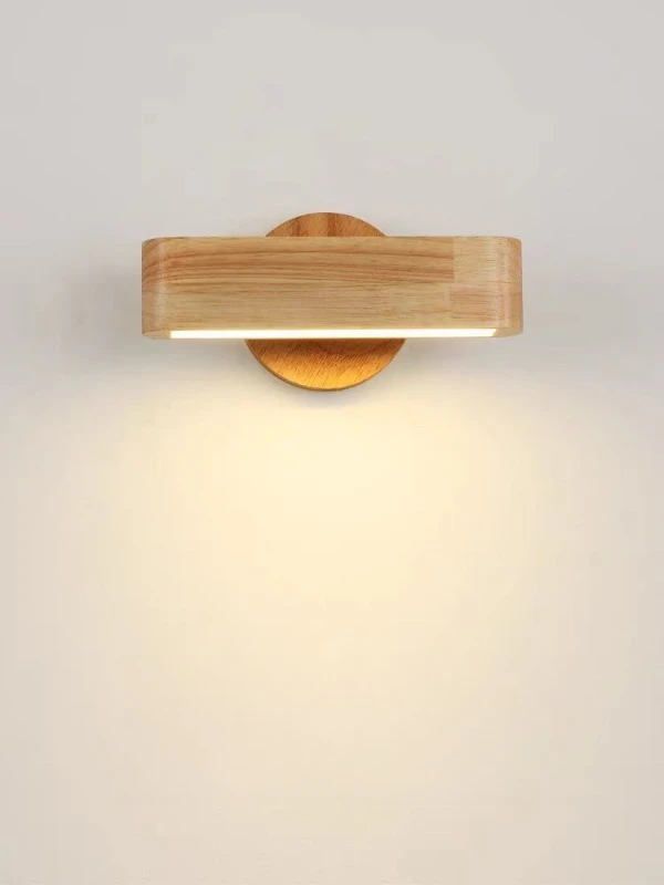 Solid wood adjustable wall lamp Minimalist bedroom bedside reading lamp Japanese log living room background wall wall lamp