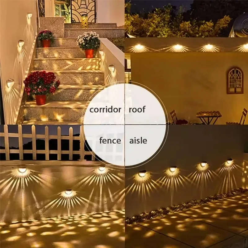 LED Solar Lights Outdoor Waterproof Wall Lamp Semicircle Home Balcony Light Garden Yard Stairs Street Hallway Decor Lamps