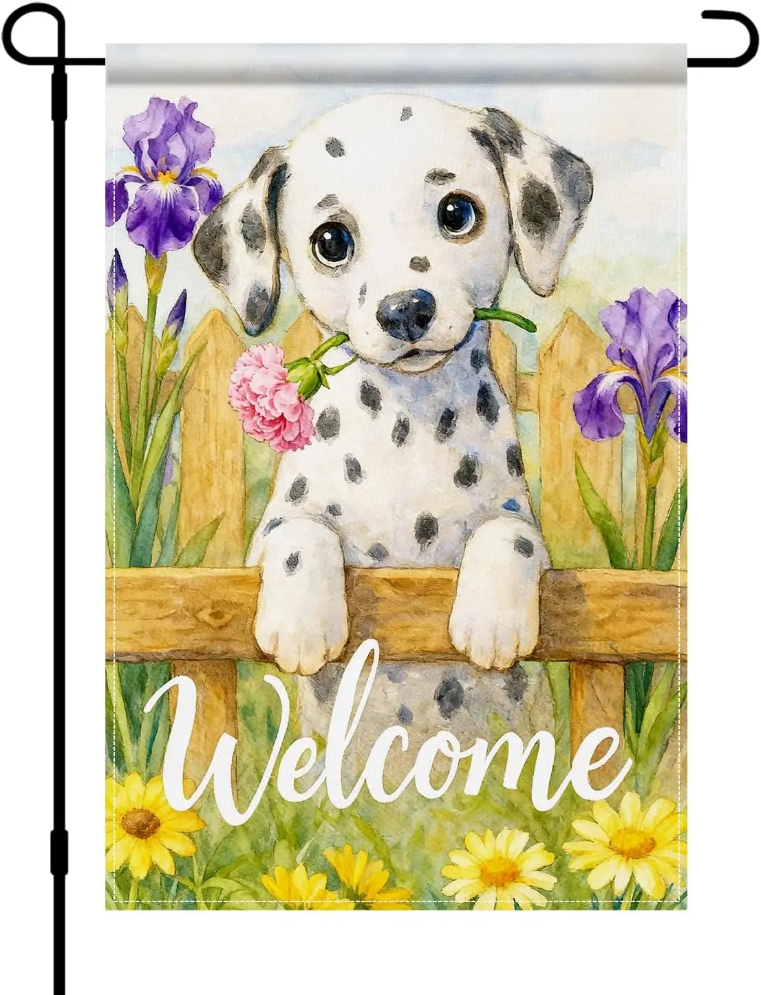 Spring Welcome Dalmatian Garden Flag 12x18 Inch Double Sided Puppy Flower Burlap Garden Flag Rustic Farmhouse Yard Outdoor S ZZM