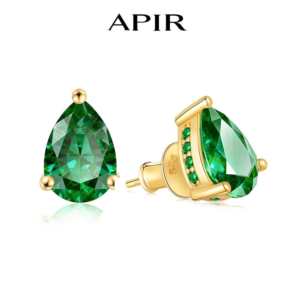 HFE 5*8MM Pear Cut Women Stud Earrings Sterling Silver 14k Gold Plated Cultivate Emeralds Earrings Daily Wear Fine Jewelry Gifts