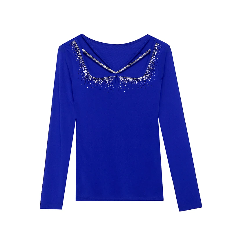 Mode coréenne femmes t-shirt évider maille diamant hauts 2025 printemps à manches longues chemise à bascule