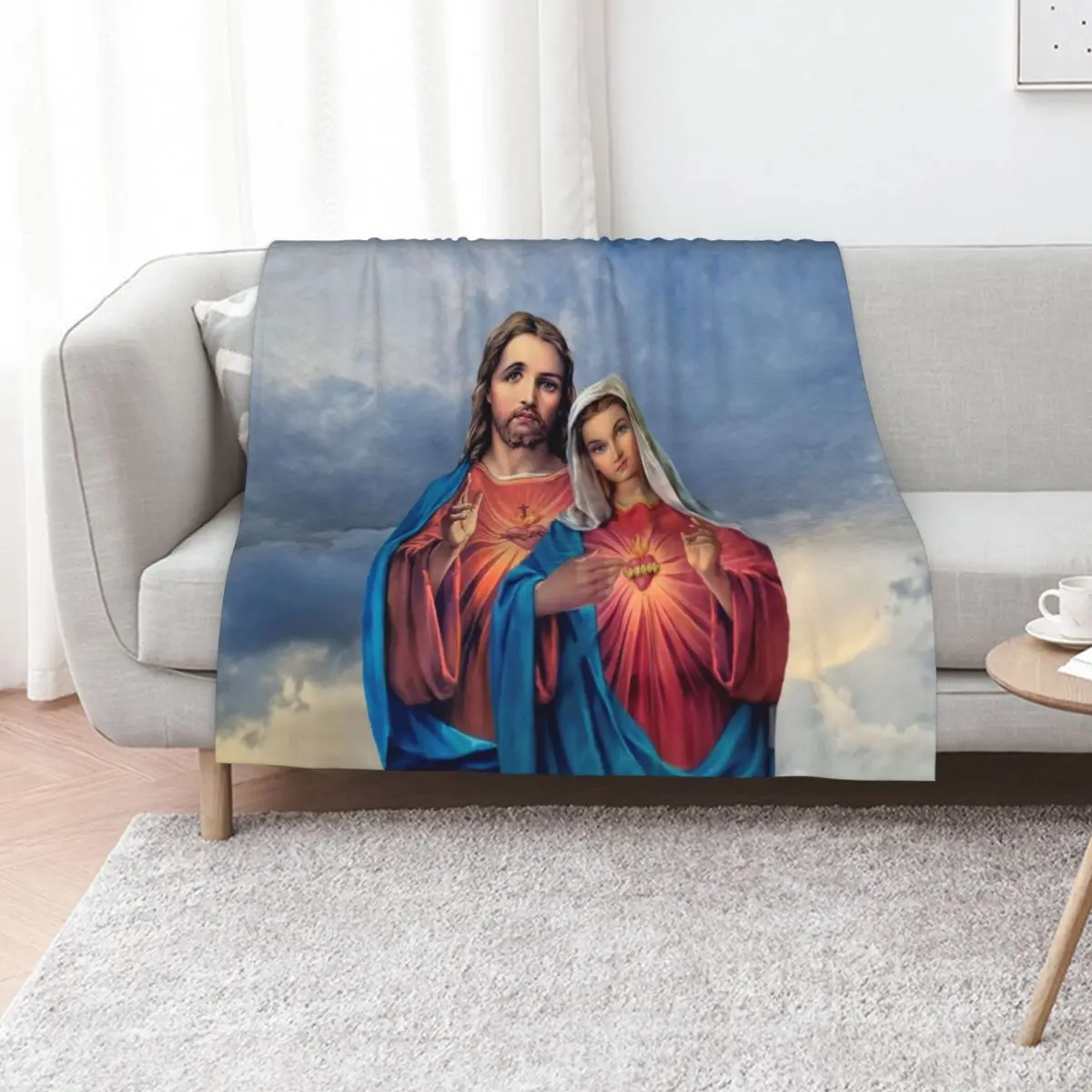 Twin Hearts very close together - I (Jesus and Mary) sky background Throw Blanket anime Giant Sofa Heavy Thin Plush Blankets
