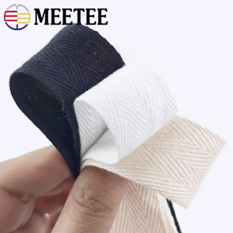 45M 10/15/20/25/30/40/50mm Width Cotton Webbing Herringbone Black White Natural Bag Strap Webbings Fabric Clothes Accessories