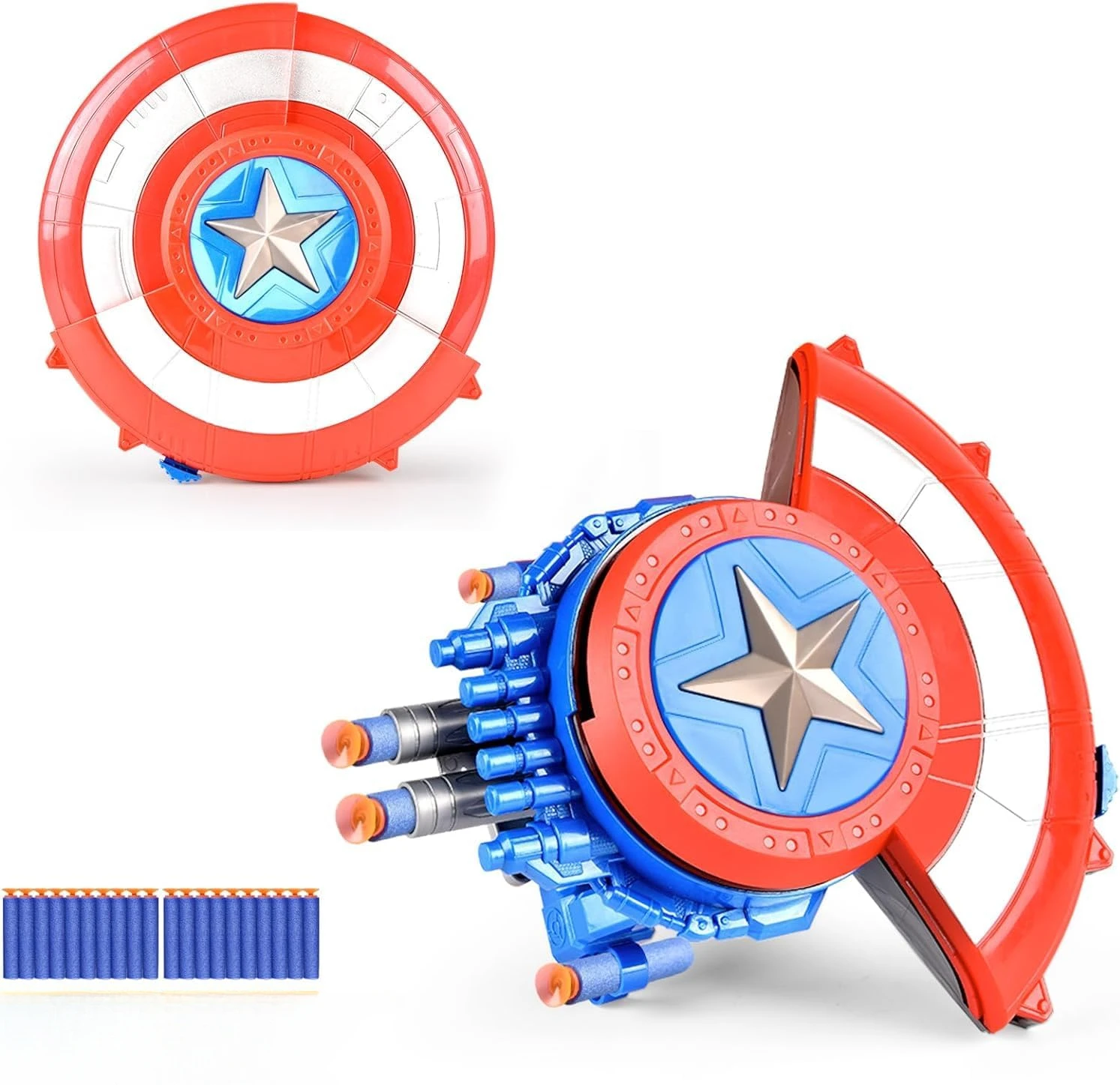 

Captain America Dart Shooting Shield with Double Shoot Blaster and 10 Darts for Kids Boys Toddlers Gun Gift Birthday Party