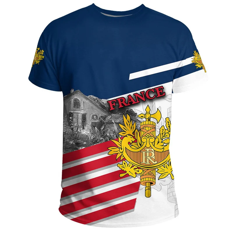 Sports France Emblem T-shirt For Men Summer Oversized Short Sleeve Outdoor Running Fitness Tees Street Round Neck T Shirts