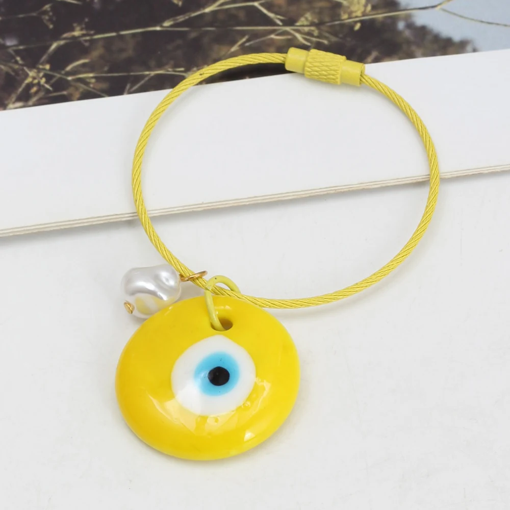 Lucky Eye Glass Turkish Evil Eye Keychain Imitation Pearl Key Chain Bag Car Keyring for Women Men llavero porte clé מחזיק מפתחות