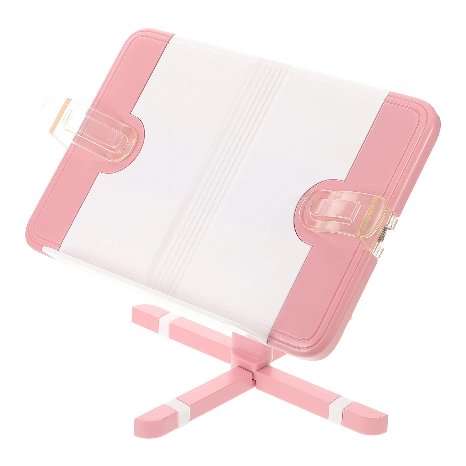 

Pink Adjustable Foldable Desktop Music Stand Portable Sheet Music Holder Book Display Document Stand Page Clips