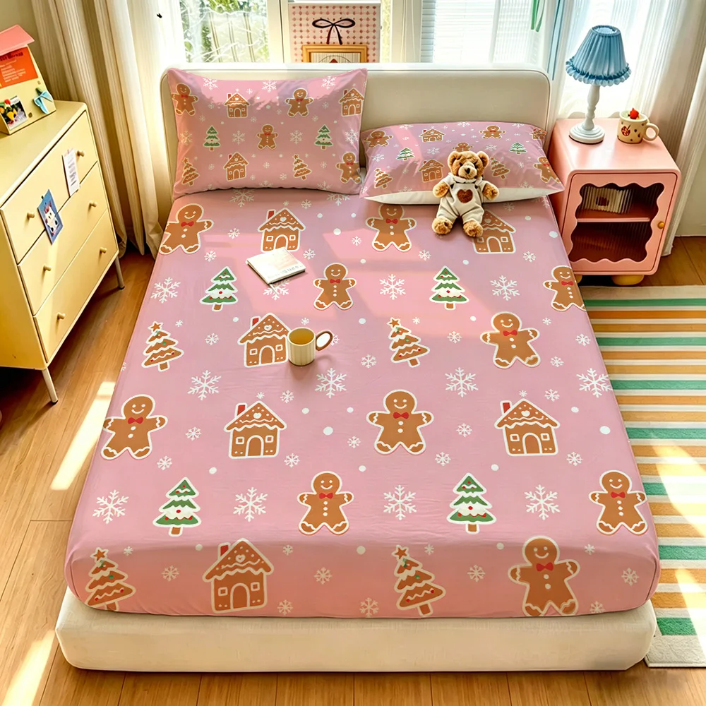 3PCS Christmas Gingerbread Man House Snowflake Print Duvet Cover Set No Insert Soft Machine Washable 1 Duvet Cover 2 Pillowca