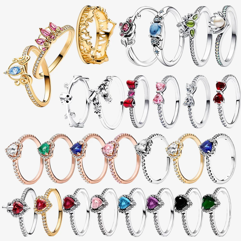 2026 Princess Tiara Ring 925 Sterling Silver Sparkling Butterfly Heart Rings For Women DIY Jewelry, Wedding, Gift,Original