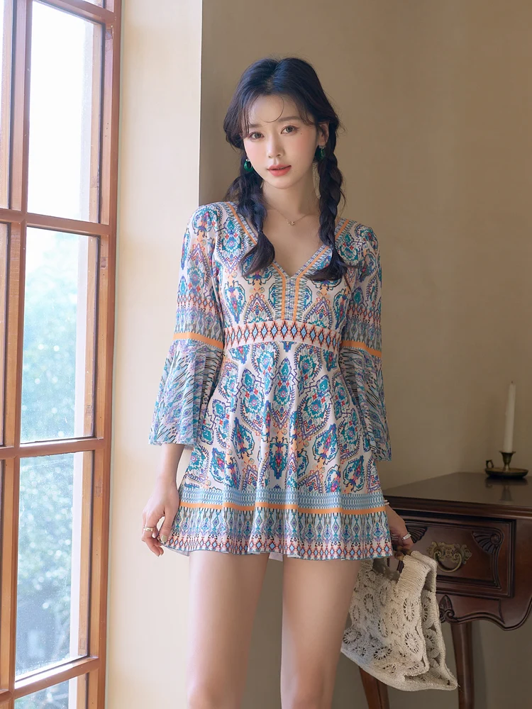 Sexy One-Piece Swimsuit for Women Faionable Thermal Leisure Sports Slimming Luxury by QiHai Long Sve Fixed Chest Pad