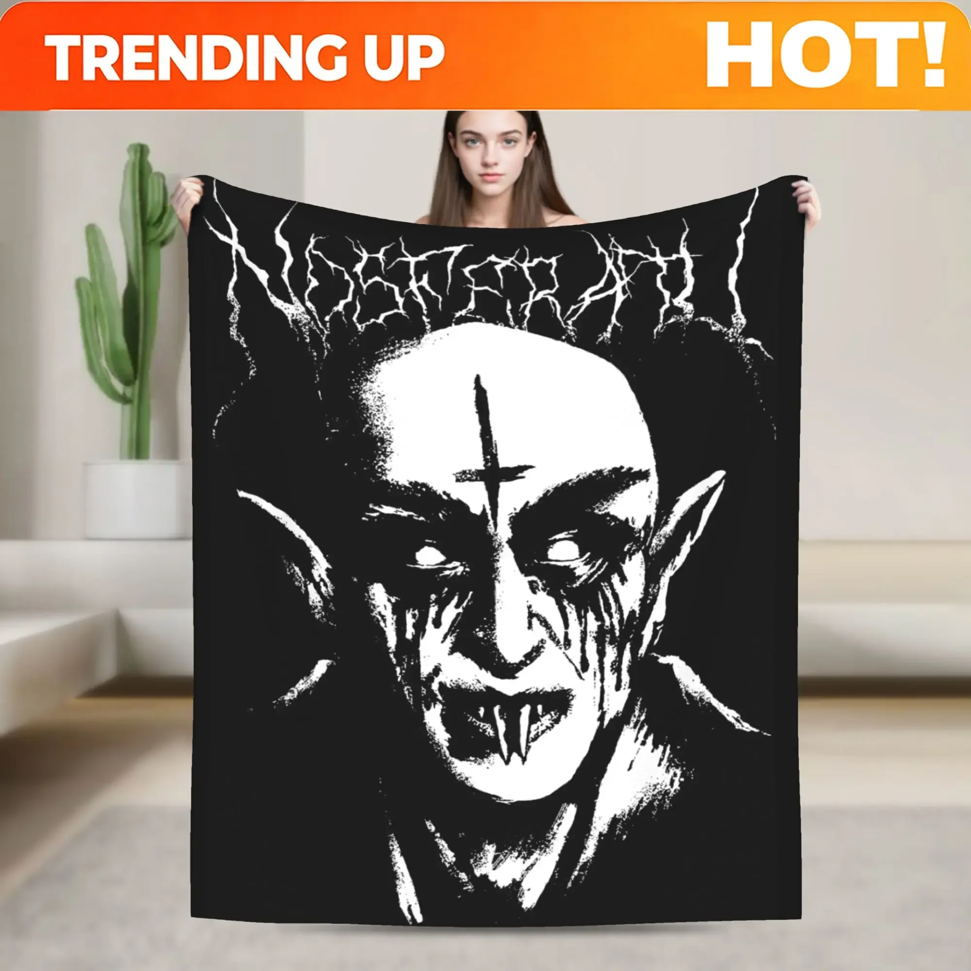 Customization Black Metal Nosferatu Blanket Fuzzy Vintage Breathable Throw Blanket For Bed Sofa Autumn/Winter