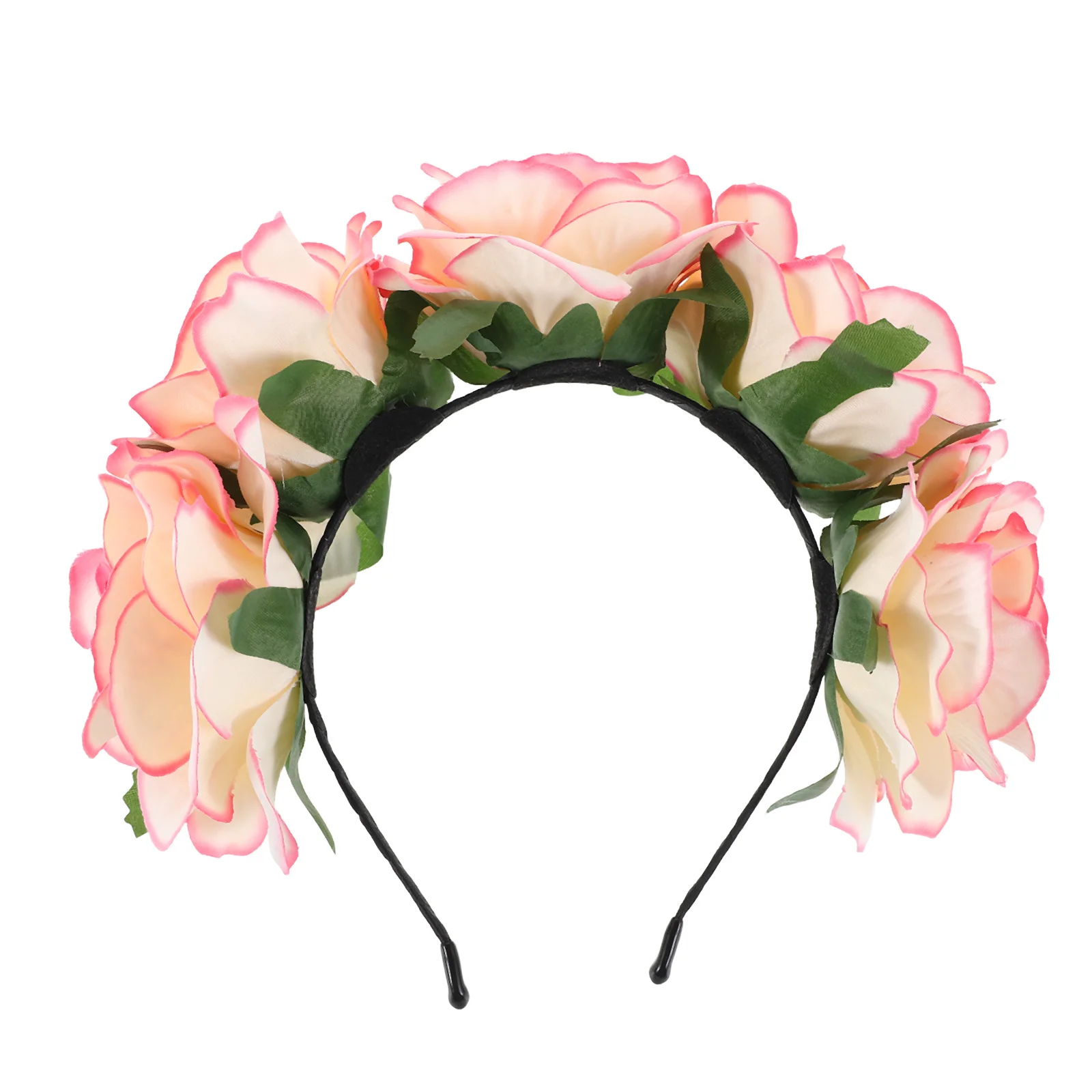 

Floral Headband with Artificial Roses Elegant Flower Crown for Bride Wedding Party Hair Wreath Women Girls Boho Hair Accessory