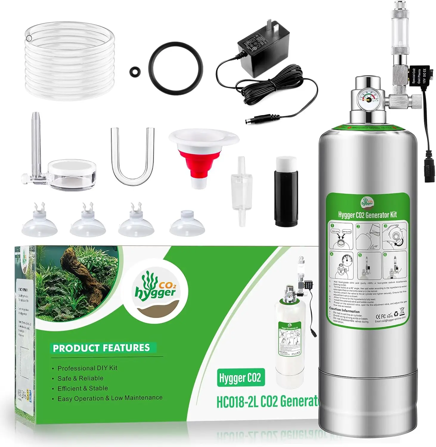 

2L Aquarium CO2 Generator System, CO2 System Kit with Regulator and Needle Valve for Aquarium Plants Tanks-Hot