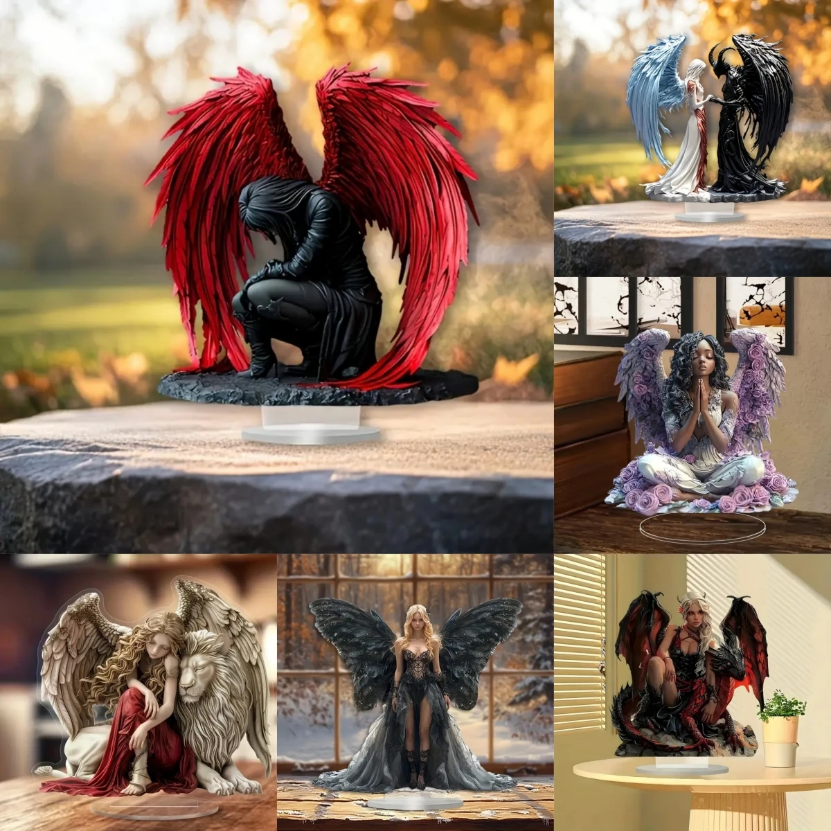 Dark Angel Angel & Demon 2D Flat Acrylic Tabletop Decor ,Home,Office,Cafe,room,Studio,Desktop Ornament Gift kit sign