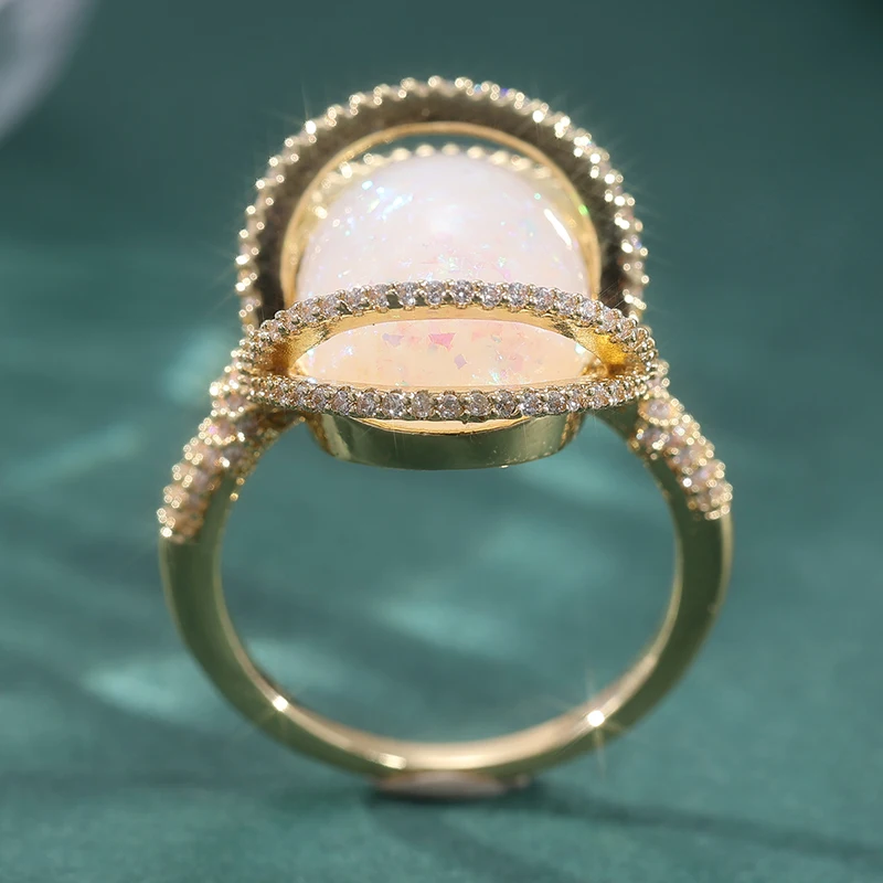 Modischer Goldfarben-Ring mit Imitiertem Opal und Weißen CZ-Steinen für Damen, Geometrisches Design für Alltag und Partys – Detail 4