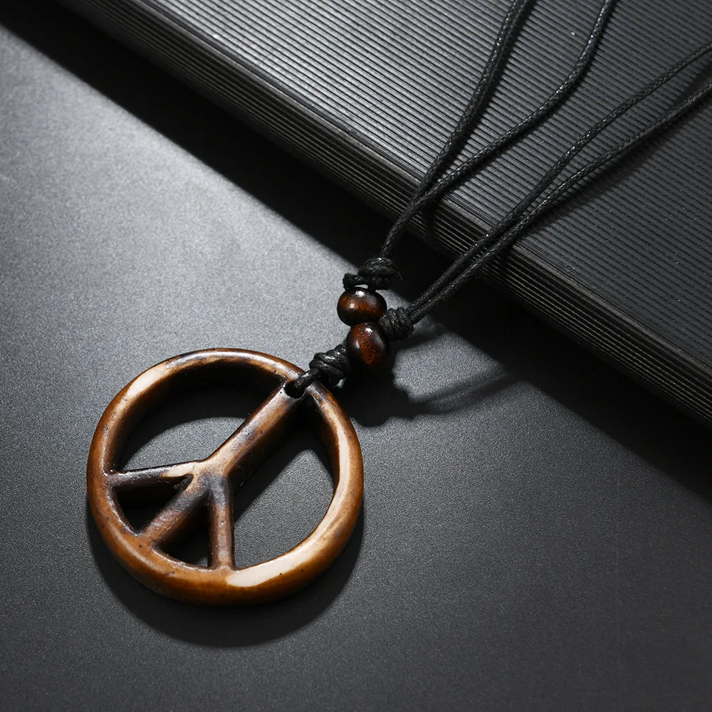 European and American new personalized fashion resin and peace standard necklace, minority style black wax thread men's jewelry