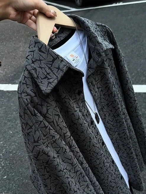 American Retro Textured Men's Long Sleeve Shirt Loose Casual Versatile Open Cardigan Spring Autumn Couple's Outerwear