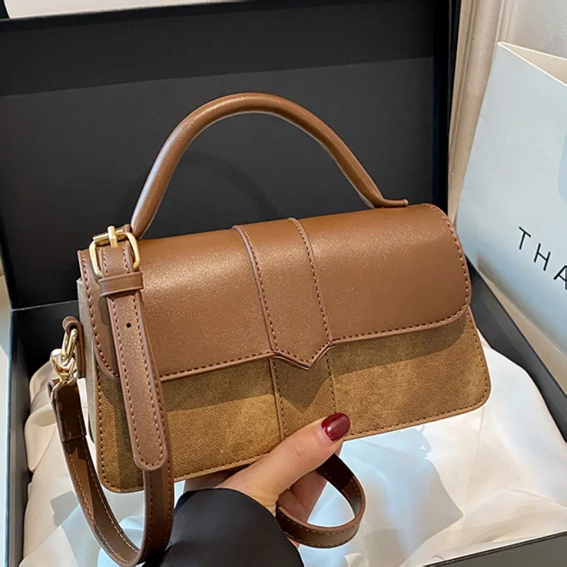 Premium Texture Contrasting Color Small Bag Women's Popular Versatile Oblique Span Bag Fashionable Super Hot Portable Square Bag