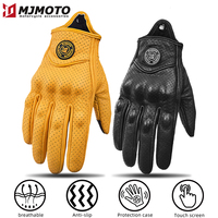 MJMOTO Retro Leather Motorcycle Gloves Comfort Breathable Motocross Gloves Built-in Protective Case Motorbike Gloves Touchscreen