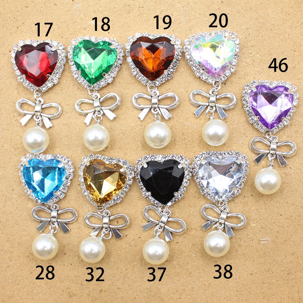 Exquisite 4pcs/lot Silver Welding Heart Pearl Bow Pendant DIY Necklace Phone Chain Light Luxury Temperament Clothing Versatile a