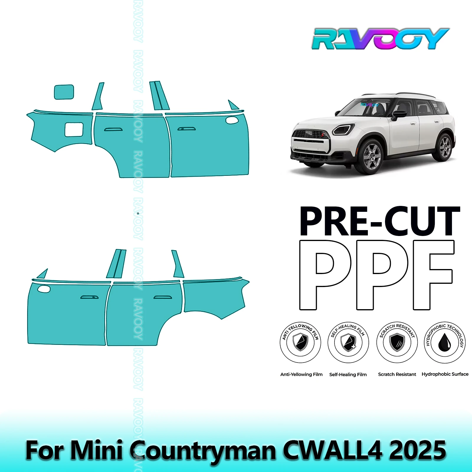 

Для Mini Countryman CWALL4 2025 8,5 мил прозрачный матовый предварительно вырезанный комплект PPF для дверей и стойки A/B, набор защитной пленки для краски из ТПУ