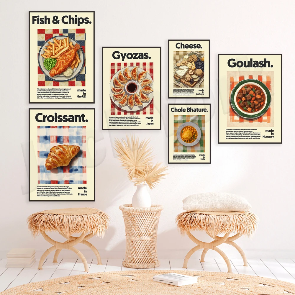 Grilled meat, cheesecake, cheese, chili, chocolate, croissant, Hungarian goulash, hamburger, dumplings, fast food food poster