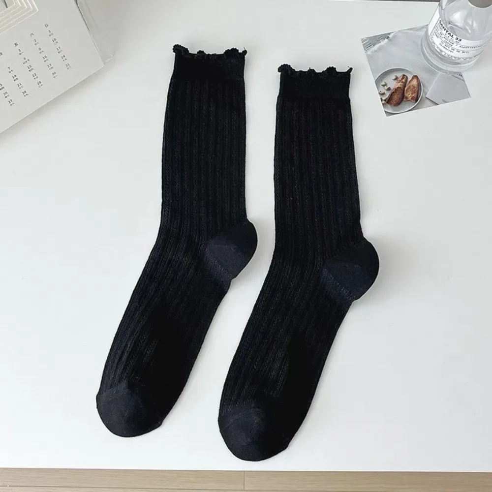 New Solid Color Mesh Mid Tube Socks Hollow Out Ultra-thin Lolita Socks Lace Breathable Ballet Style Socks Princess Style