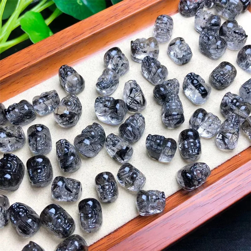 5pcs Natural Black Hair Quartz Pixiu Carving Crystal Figurine Healing Quartz Reiki Lucky Cute Festival Gift 11-12mm