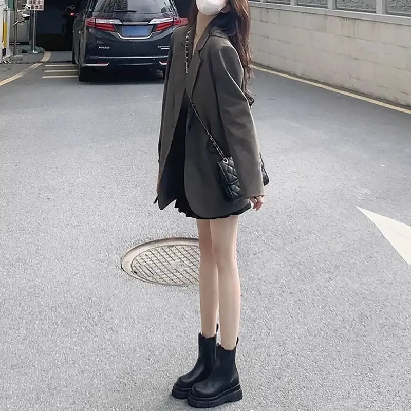 Long Blazers Woman Asymmetrical Design Lace-Up Capable Commuting Temperament Blue Outerwears Wear Burgundy Formal Minimalist