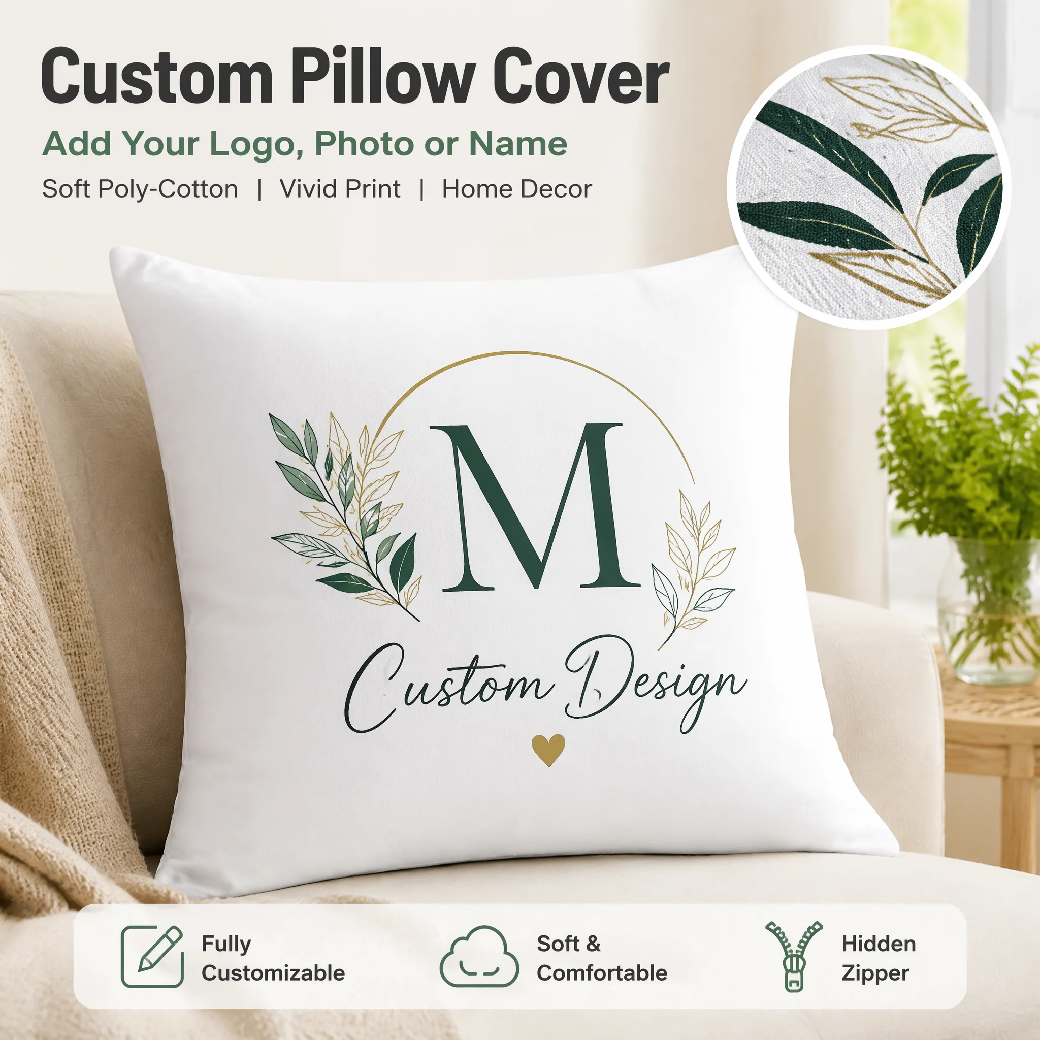 Custom Personalized Pillow Cover with Insert Photo Name Logo Printed Decorative Cushion Case Home Decor Gift