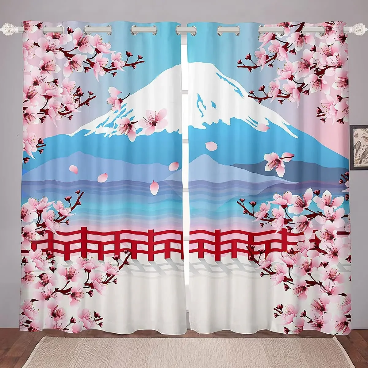 Living Room Decoration Blackout Curtains Japan Mount Fuji Cherry Blossom Living Room Luxury Curtains Can Be Short Curtains