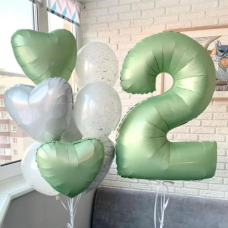 

40inch Vintage Green Number Balloon Large Digital Foil Helium Ball for 1st Kids Boy Girl Jungle Safari Birthday Party Decoration