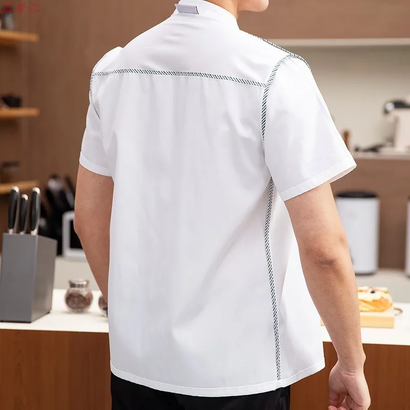 سترة صيفية رفيعة قابلة للتنفس بأكمام قصيرة من القماش الشبكي لتقديم الطعام في الفنادق والمطاعم والمقصف والمعجنات وملابس المطبخ