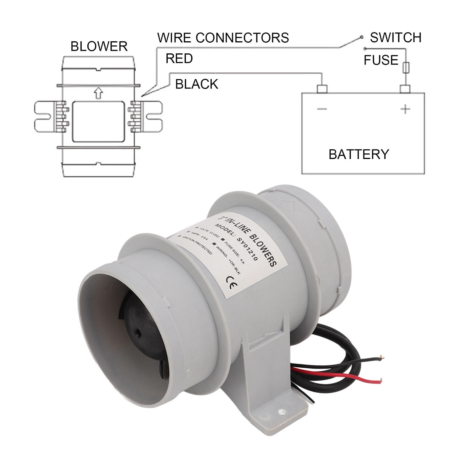 3 inch 12V Silent Inline Blower Inline Marine Bilge Air Blower for Yachts Boats Air Circulation