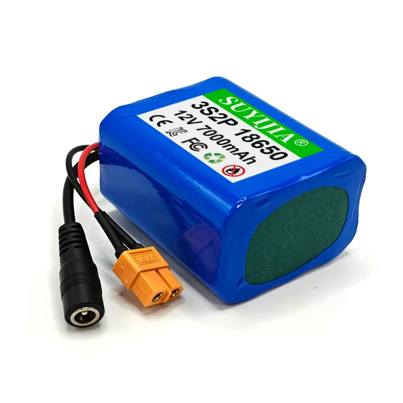 12V Rechargeable Lithium Battery Pack 18650 3S2P 7000mAh BMS Power Tool Battery Optional XT60/DC M+F/T-PLUS/SM/2Line Connector