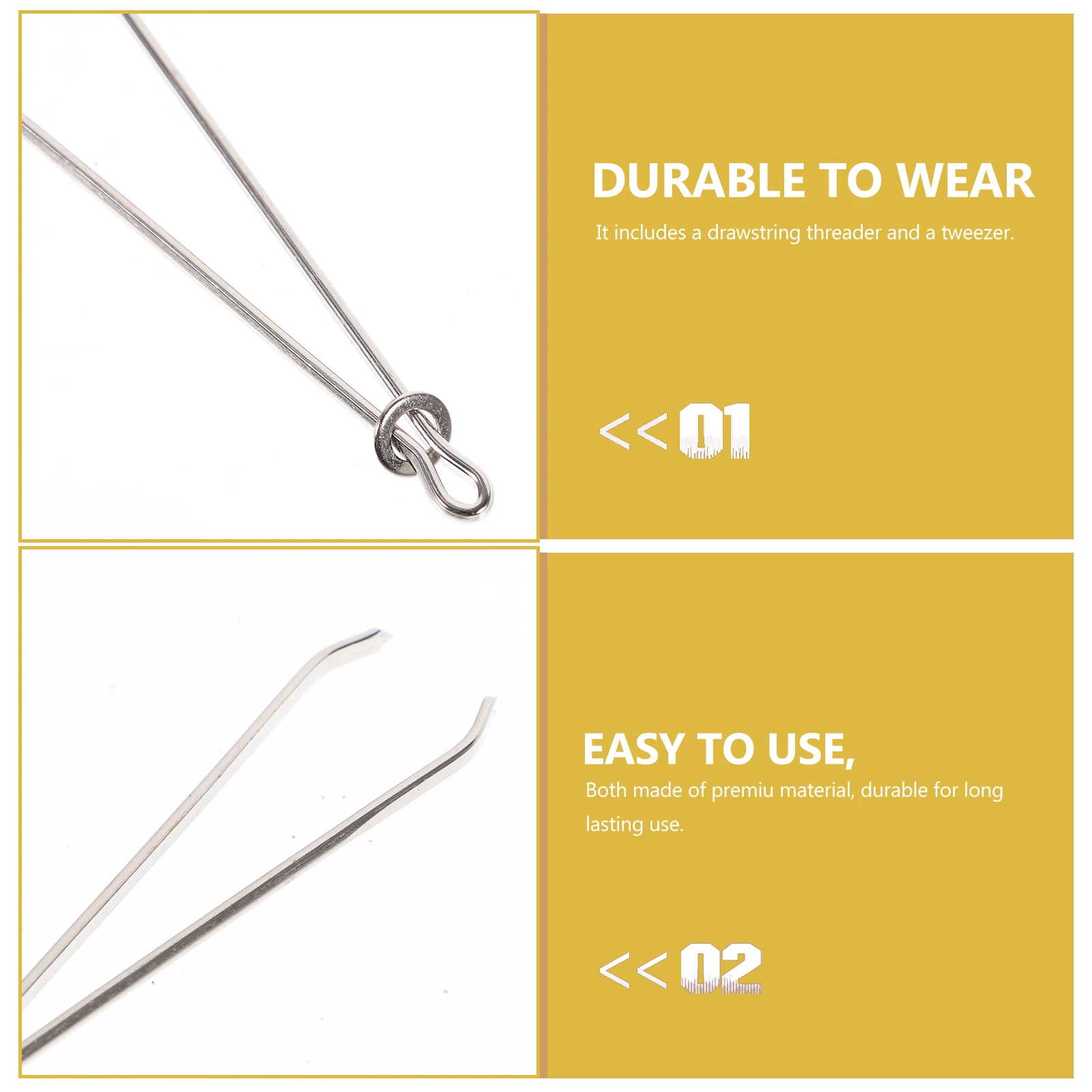 

2Pcs Drawstring Threader Sewing Needle Inserter Threading Tool Metal Tweezers Durable Craft Work Household Embroidery