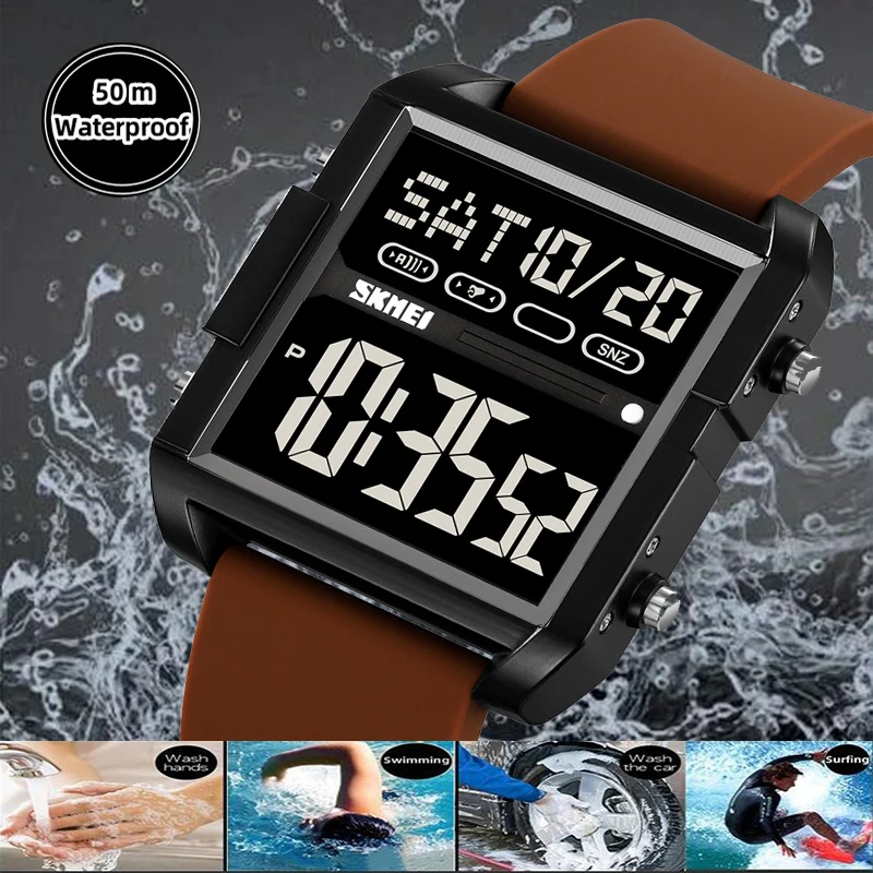 Skmei Brand New Man Dual Time Fashion Silicone Strap PC Case Led Waterproof Digital Sport\'s Watches