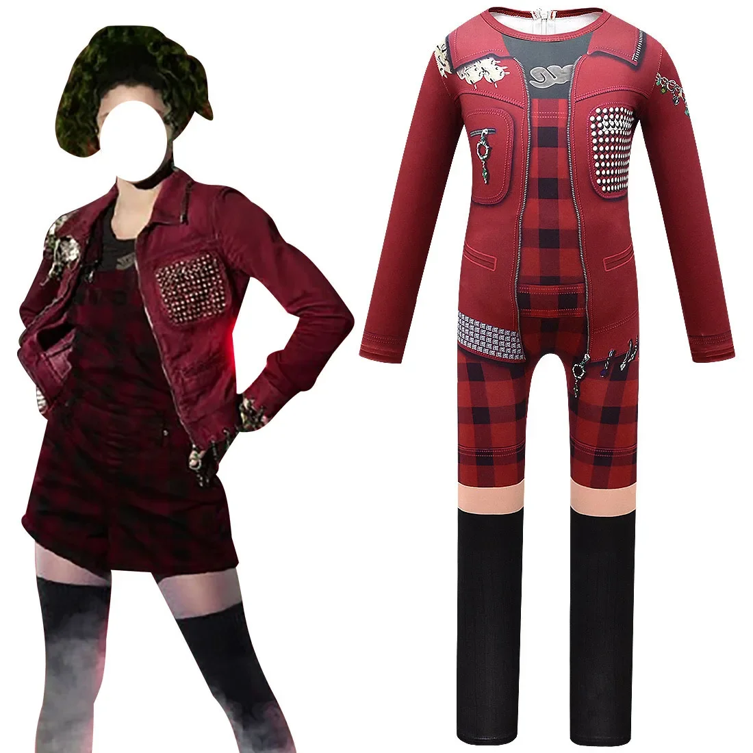 Kostum Halloween untuk anak-anak zombie 2 Addison Cosplay Gadis Bodysuit lengan panjang jumpsuit mewah pakaian pesta karnaval pakaian